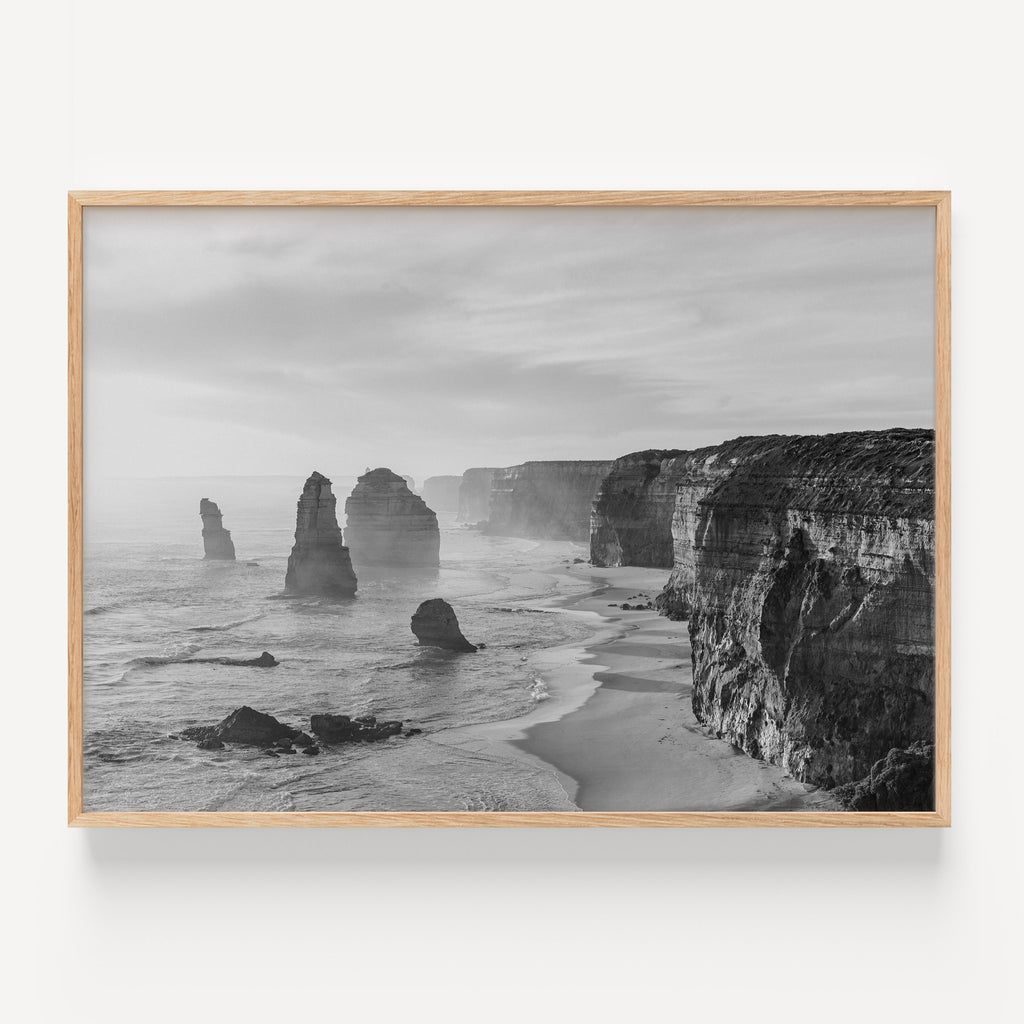 12 Apostles at Sunset Landscape Black & White Print