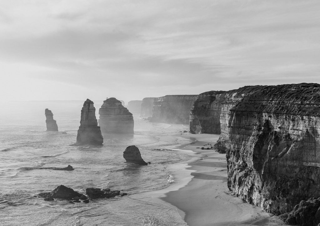12 Apostles at Sunset Landscape Black & White Print